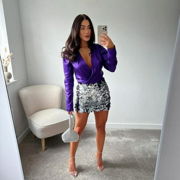 ZARA SEQUIN SKIRT SILVER - Picture 5 of 8